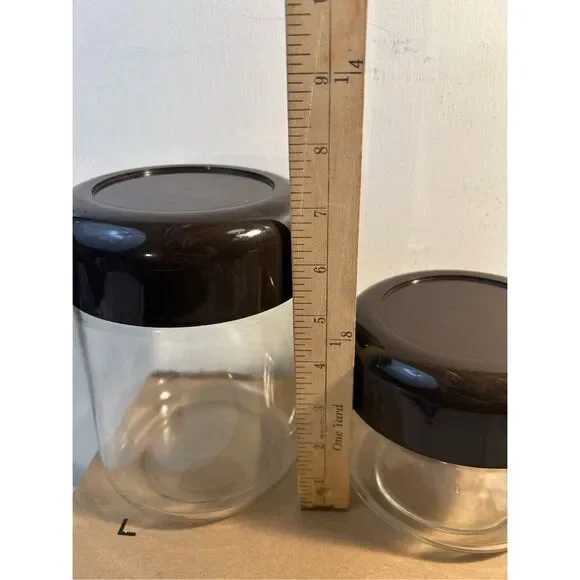 2 Heller Designs INC glass containers brown lids USA VTG